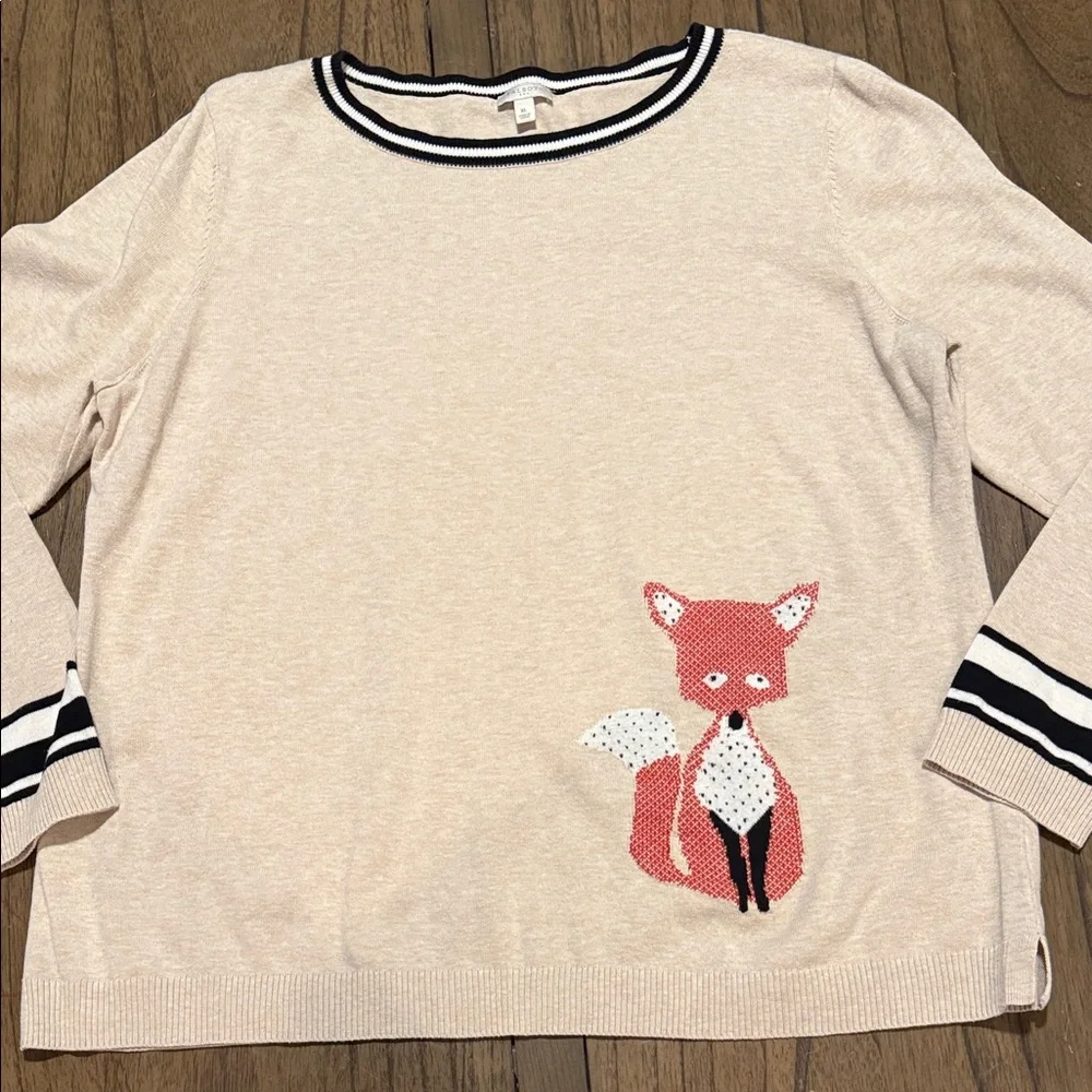 Talbots Cream Scoop Neck Sweater with Fox Motif - Picture 7 of 7